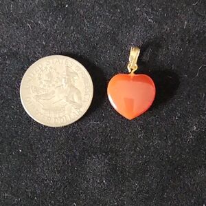 New Old Stock Vintage Handcrafted Carved Red Orange "Heart" Pendant